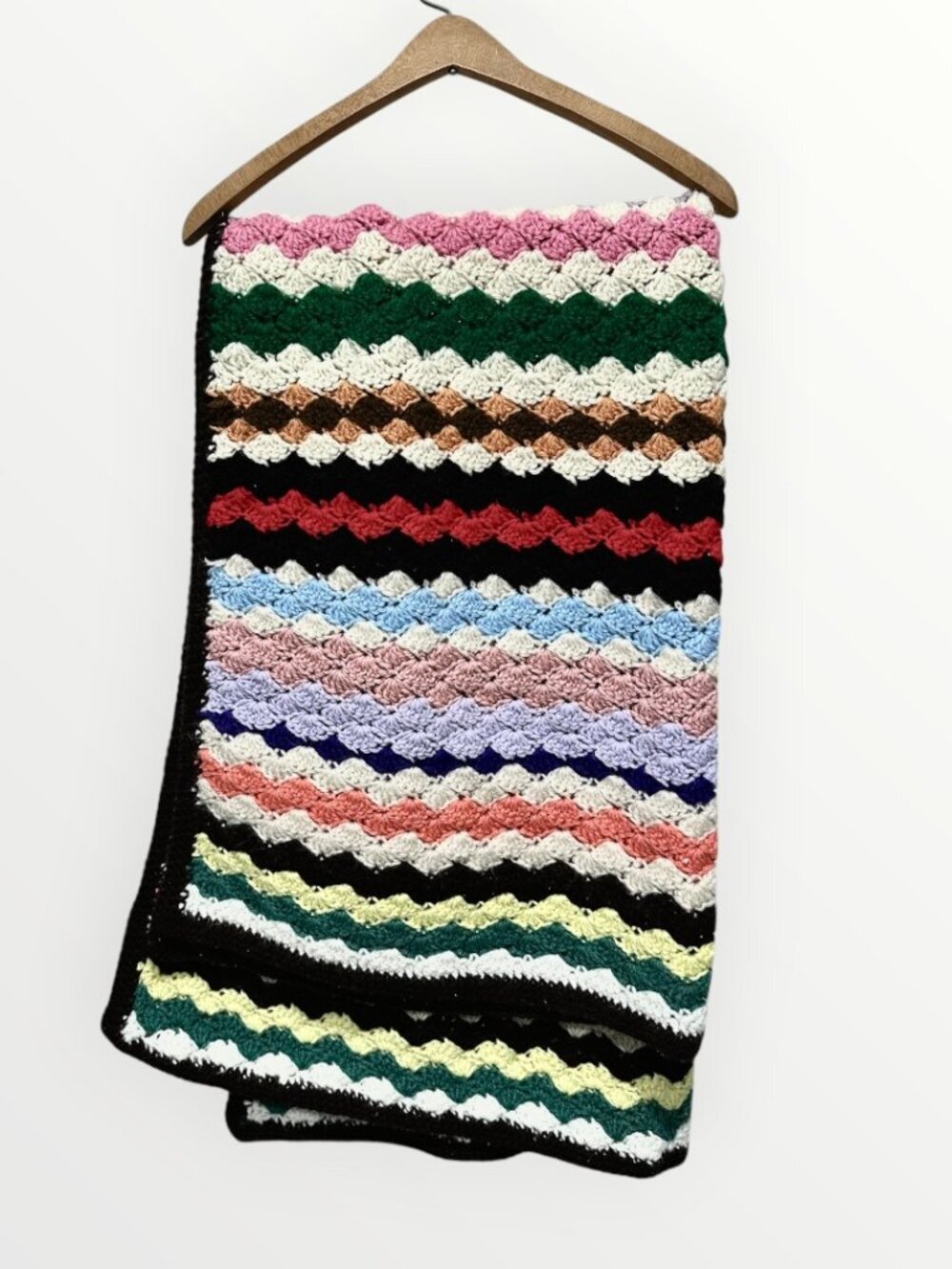 Handmade Granny Crochet Throw Afghan Blanket Multicolor Ripple 36inx50in